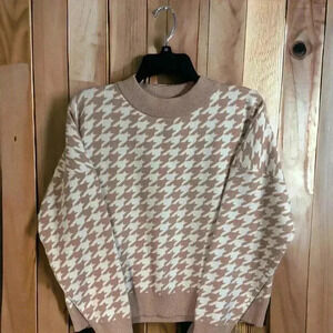 Simplee Women's Size Small Crew Neck Houndstooth Sweaters Long Sleeve Thick Warm